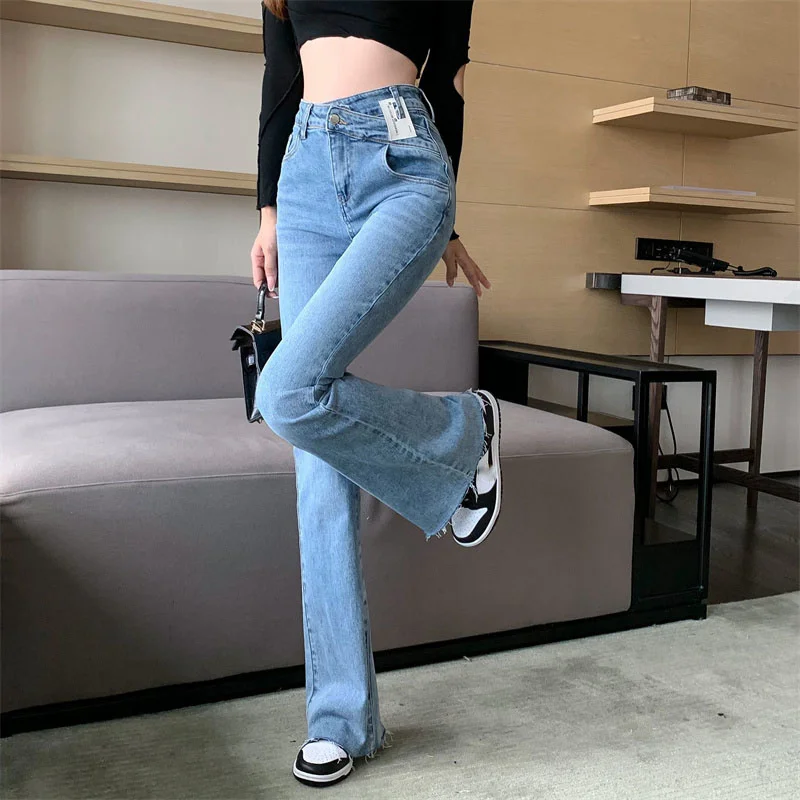 

Jeans Women's Autumn Korean Style Temperamental Minority All-Matching Youthful-Looking Design Slimming Elastic High Waist Wide