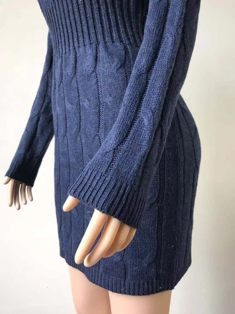 

Women Winter Long-sleeve Dress Hip Waist Twist Sweater Dress In Sweater O-neck Collar Solid Girl Dress