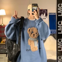 women men winter jumpers knitwear cute bear sweater knitted harajuku 2021 round collar loose pullovers