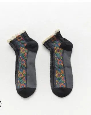 10pairs/lot ethnic style woman casual spring autumn lace floral socks female retro print cotton short socks