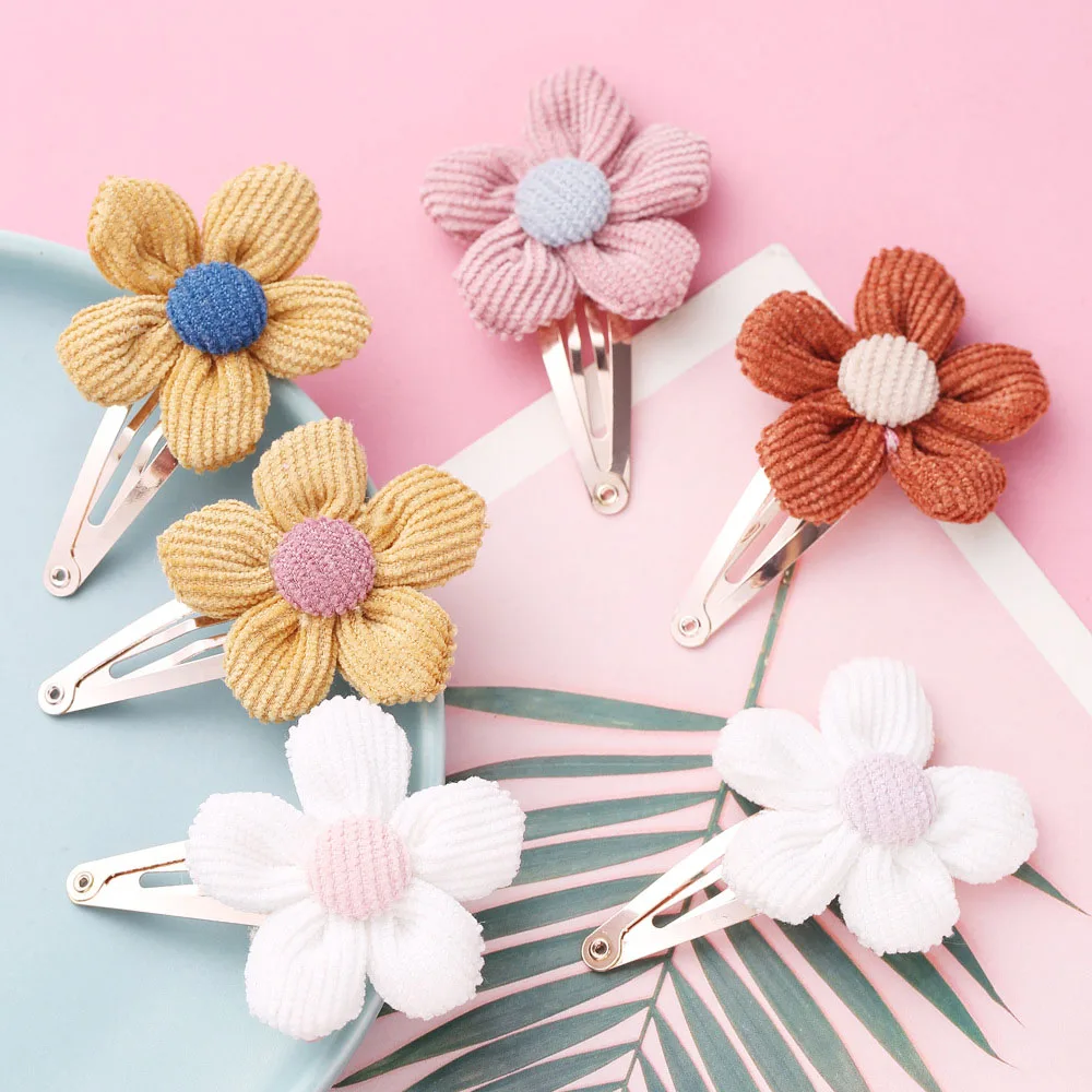 Simple Girls Hair Accessories Hairpin 8-color Handmade Fabric Flower Side Clip Word Clip Ponytail Clip