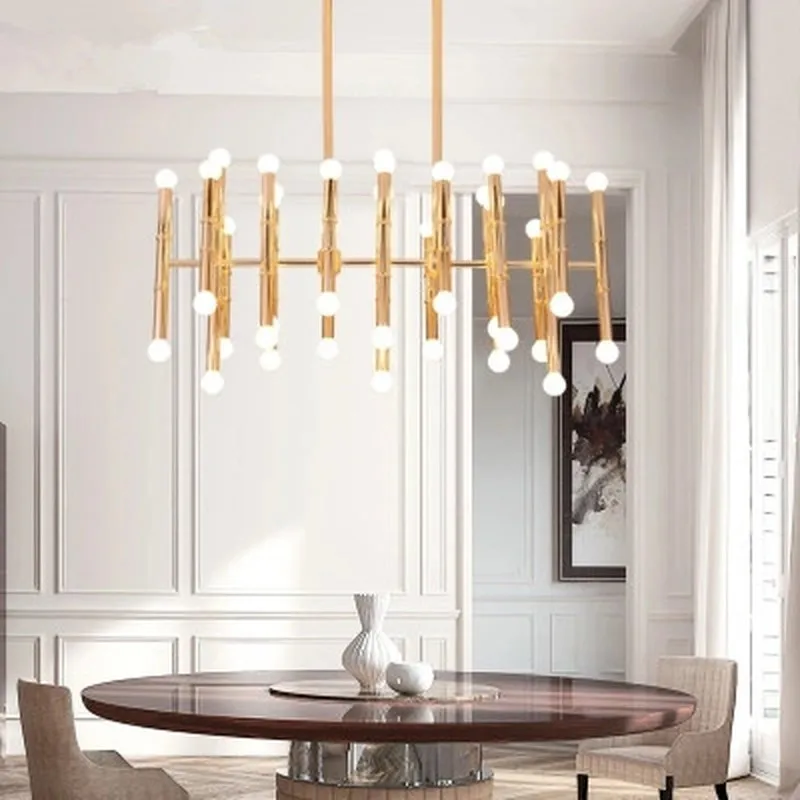 Прямоугольный подвеска фонарный столб Современная тарелка хром золото Led люстра