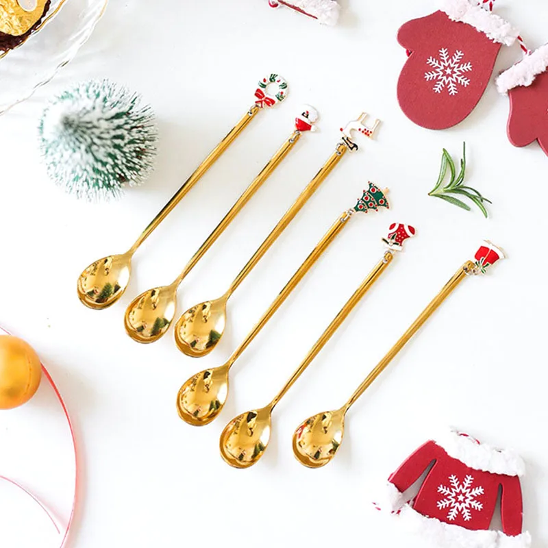 

4pcs Xmas Metal Spoons Merry Christmas Decorations for Home Navidad Natal Noel Kitchen Tableware Ornaments New Year 2022 Gifts