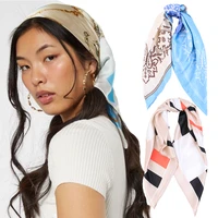 6060cm square silk hair scarf women headband fashion print neck scarf office hairbands kerchief female bandana hair accessories