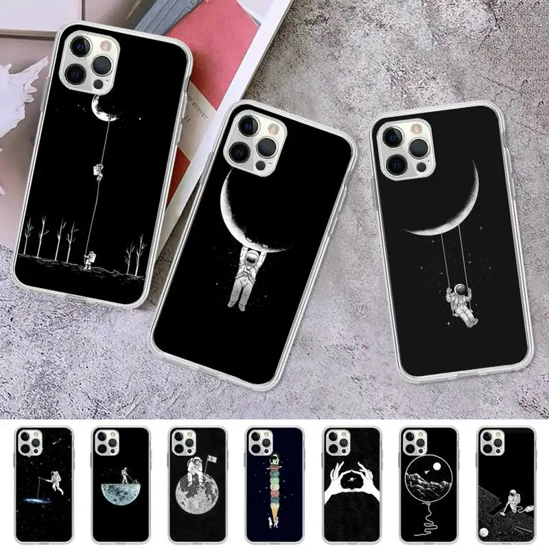 

Space Moon Astronaut Phone Case for iPhone 11 12 13 mini pro XS MAX 8 7 6 6S Plus X 5S SE 2020 XR case