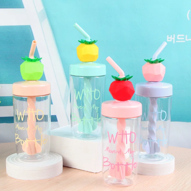 Пластиковая бутылка для воды 400 мл с соломинкой милая фруктами модные милые