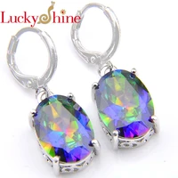 luckyshine oval rainbow earrings for women silver fashion style blue zircon russia australia earring