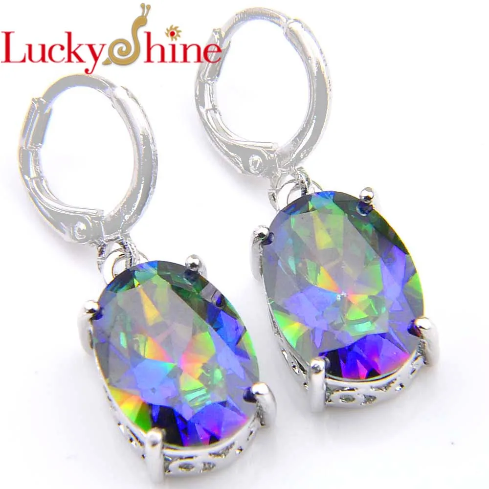 Luckyshine овальные серьги Радуга для женщин Серебряные модные стильные синие