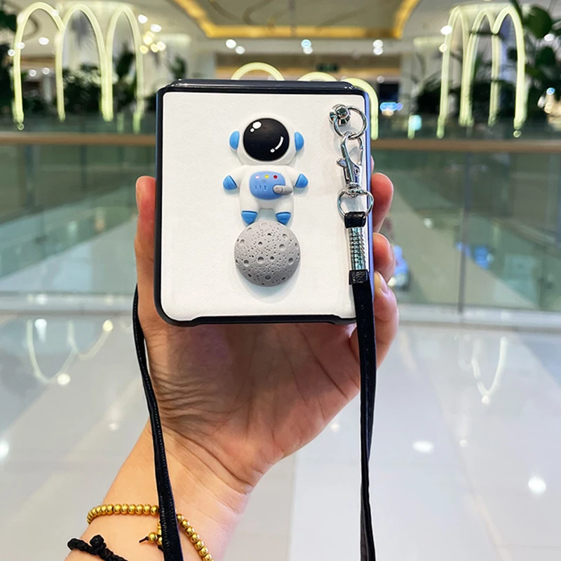 DIY Leather Crossbody Strap Rope Case Cover For Samsung Galaxy Z Flip 5G 3 Fashion Cute Astronaut Conque Cover For F7070 F7000