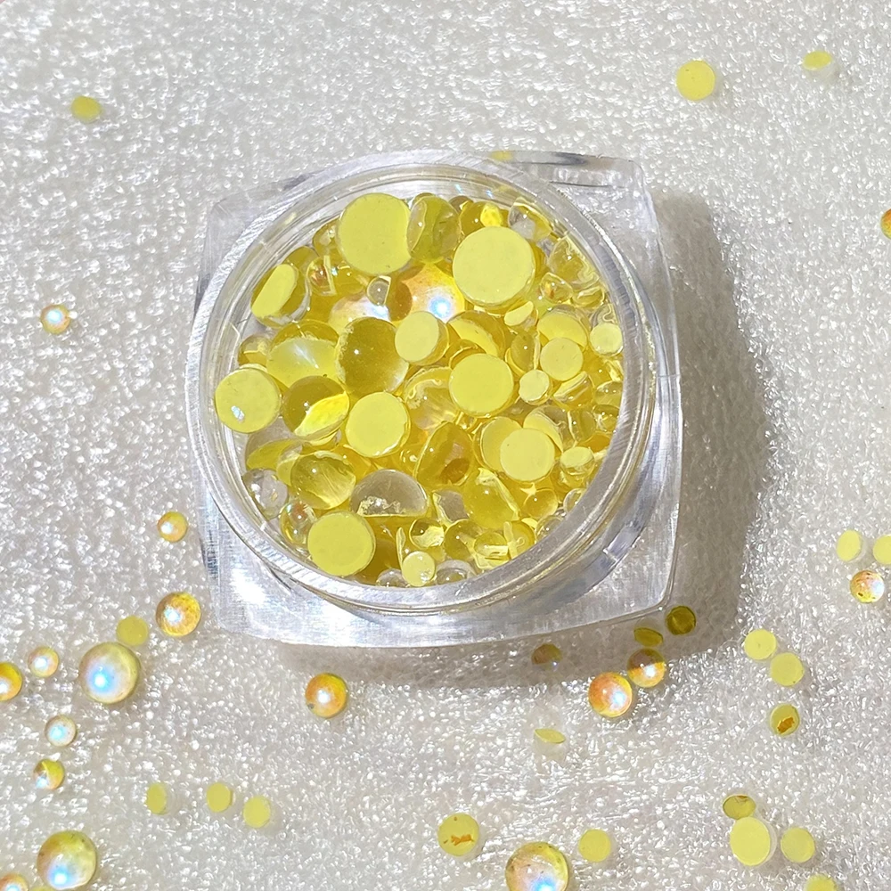 

Yellow Candy Mixed Size Mermaid Pearls Glass Crystal Beads Nail Art Rhinestones Flatback Stones DIY Decorations