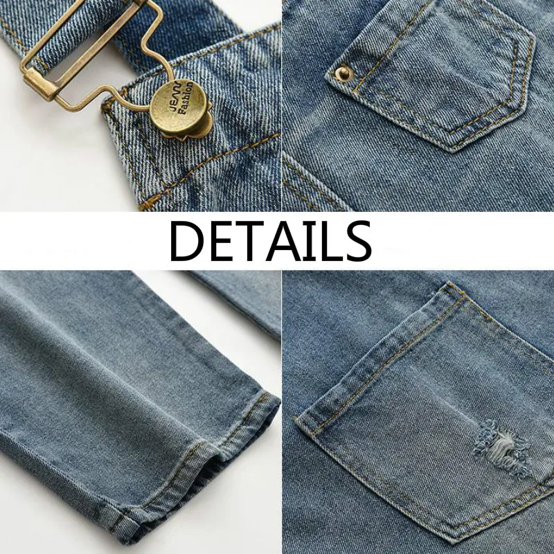 

Women Jumpsuits High Waist Retro Pockets Ankle-length Womens Suspenders Sweet Girls Simple All-match Denim Fashion Leisure Chic