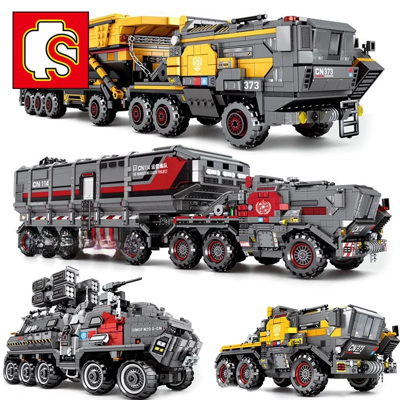 SEMBO-bloques de construcción de coche de transporte de tierra para niños, tanque militar de alta tecnología, furgoneta de carga, camión de transporte, ladrillos, Juguetes