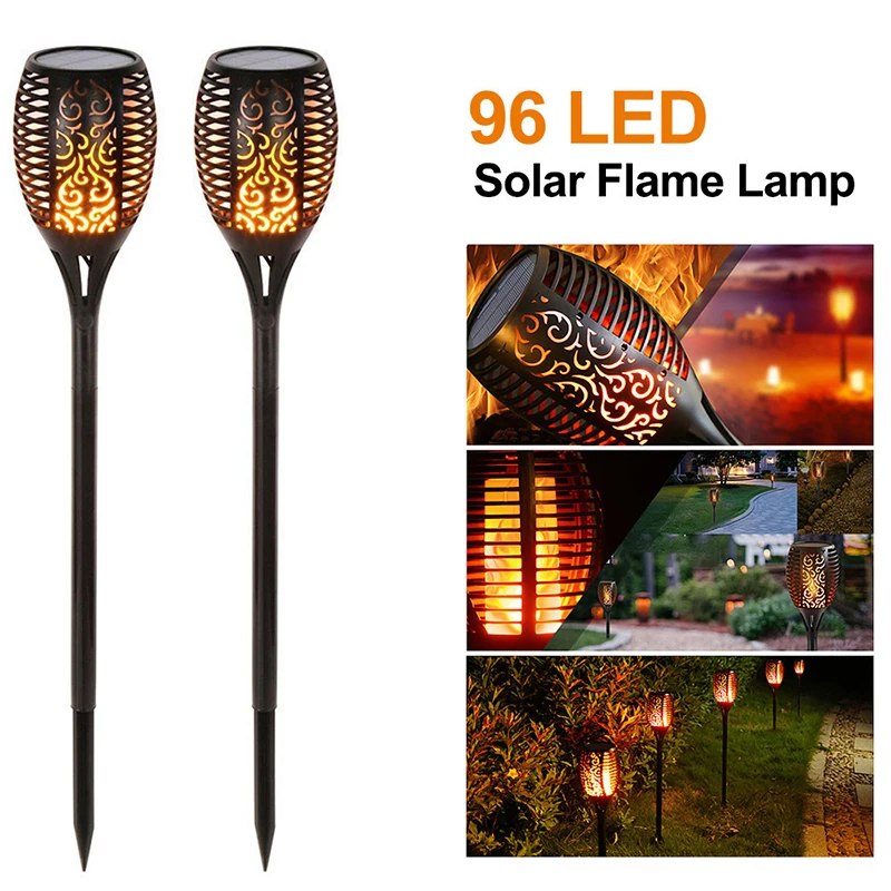 

Hot 96LED 2 Pack Solar Flame Torch Light Flickering Waterproof Garden Decor Landscape Lawn Lamp Path Lighting Torch Outdoor