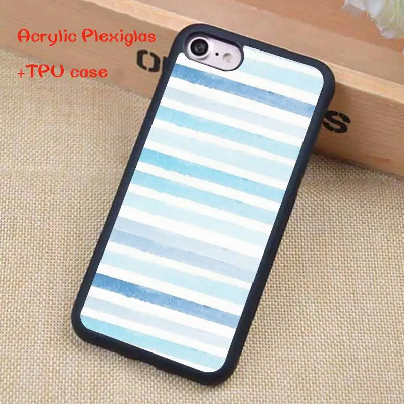

Blue and White Stripes Phone Case For iphone 12 11 Pro Max X XR XS SE 2020 6S 7 8 Plus Acrylic Plexiglass TPU