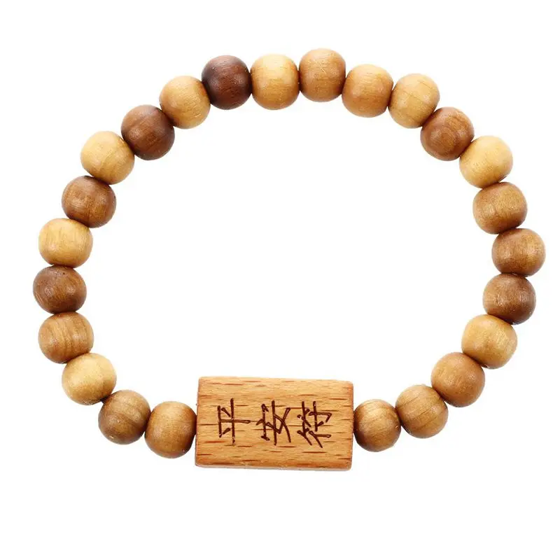 Коричневые деревянные бусины китайский символ слова Будда резной браслет 8 2