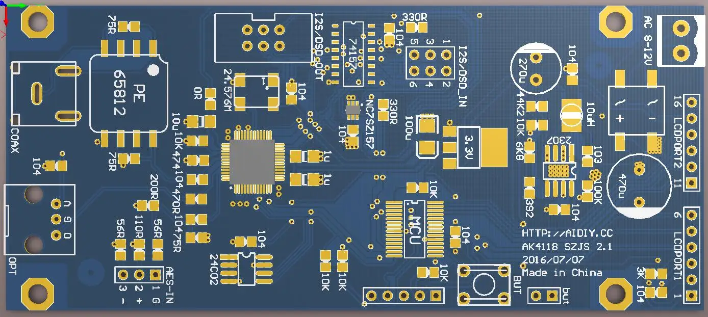 

AK4118 Digital Receiving Board Coaxial Fiber AES to I2S Sampling Rate Display Support I2S Input