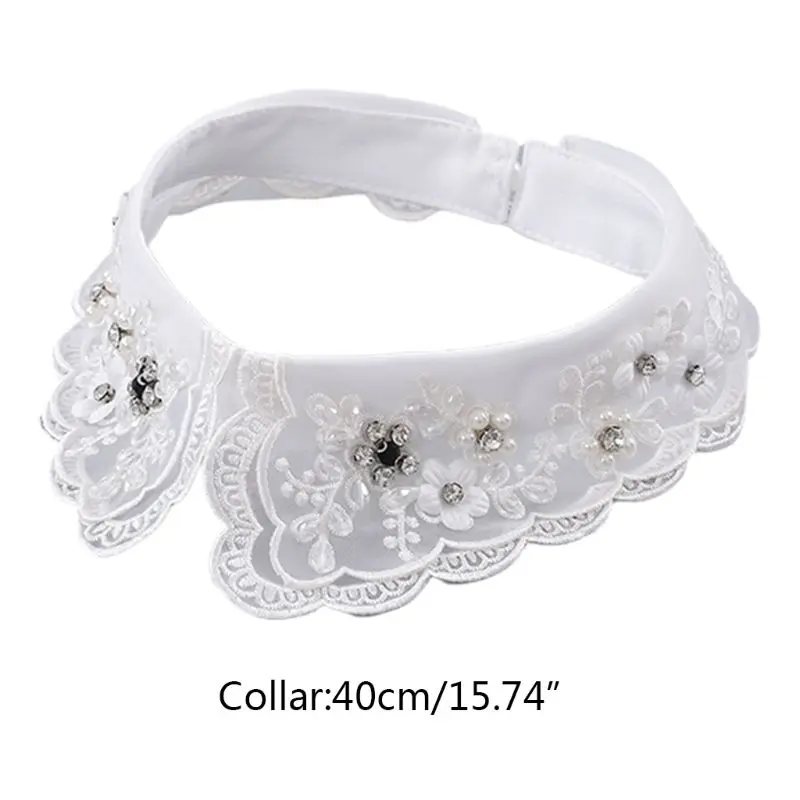 

Women Fashion Imitation Pearl Fake Collar Detachable Dual Mesh Lapel Necklace