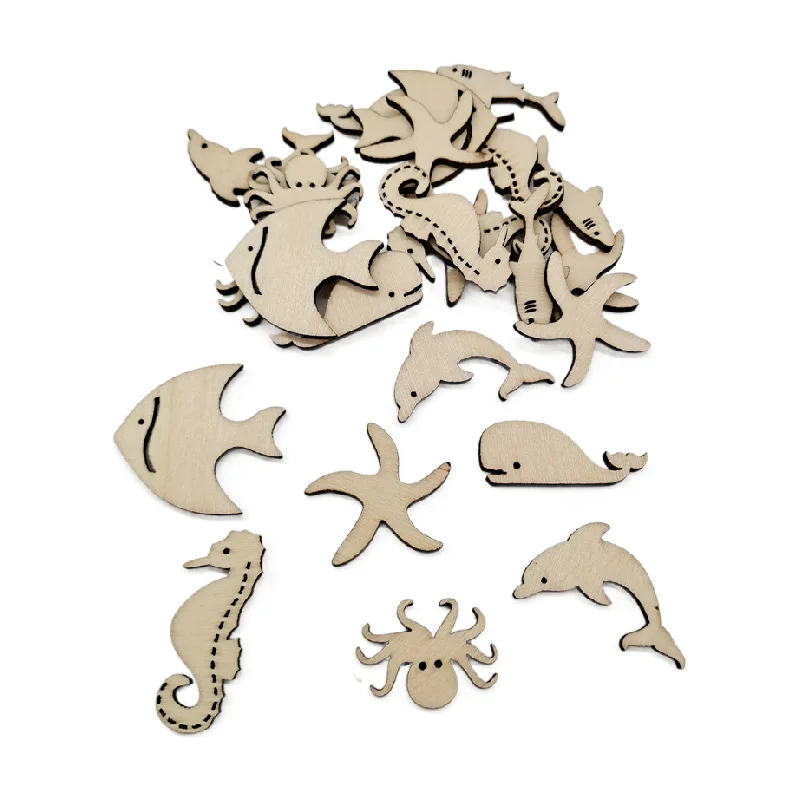 

25pcs Unfinished Wood Cutouts Ocean Animals Wooden Paint Crafts Wood Pieces for Kid Home Decor Ornament DIY Craft Art Project