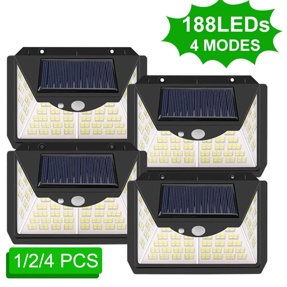 

188/100 LED Solar Lamp Outdoor Waterproof Solar Powered spotlights PIR Motion Sensor Street Light for Garden Decoration 4 Modes