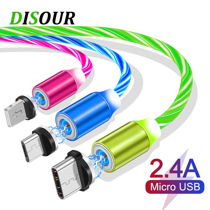 Магнитный зарядный кабель Micro USB Type C IOS светящийся Световой для зарядки iPhone Samaung