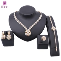 women gold color rhinestone crystal bridal wedding necklace earrings bracelet ring dress accessories bridesmaid jewelry sets