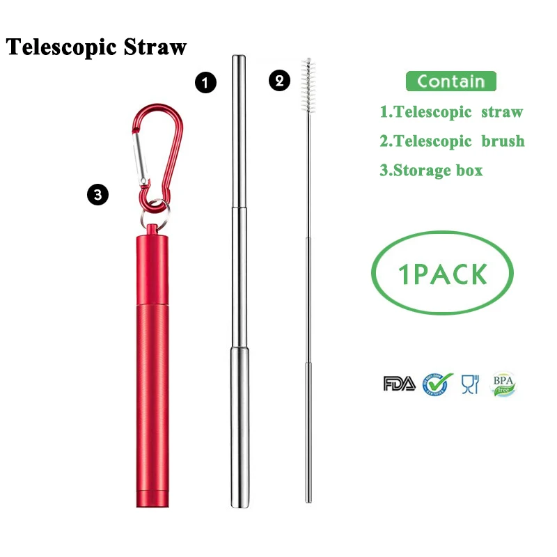 T-straw 9 Телескопическая металлическая соломенная Складная многоразовая солома портативная соломка из нержавеющей стали с чехлом и щеткой для путешествий на открытом воздухе - Цвет: T-straw 9