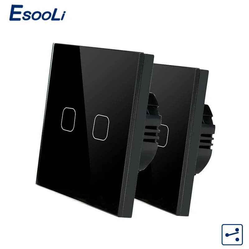 Esooli ЕС стандарт 1/2 банды 2 способ управления настенный сенсорный экран переключатель, Хрустальная стеклянная панель, крест/через переключатель, 2 шт./упак