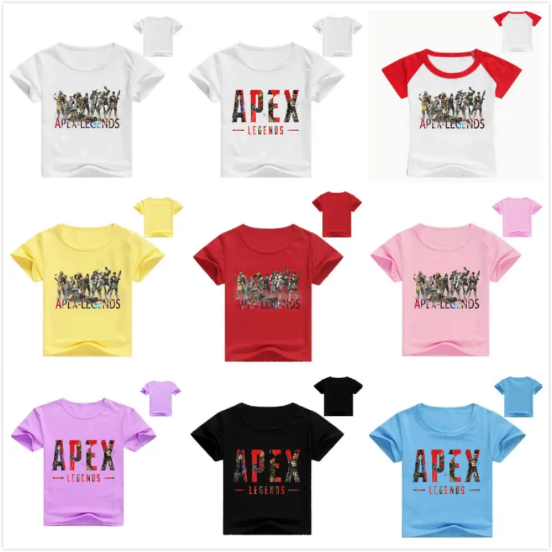 Летние Детские хлопковые футболки Apex Legends с принтом коротким рукавом для