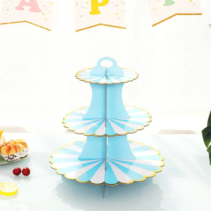 Birthday Cake Stand Disposable Decoration Foldable Dessert Holder Display Shelf Paper Wedding Party Triple Layer Party Supplies
