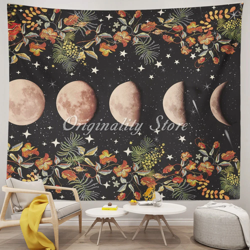 

Flowers Moon Phase Tapestry Moonlit Garden Tapestry