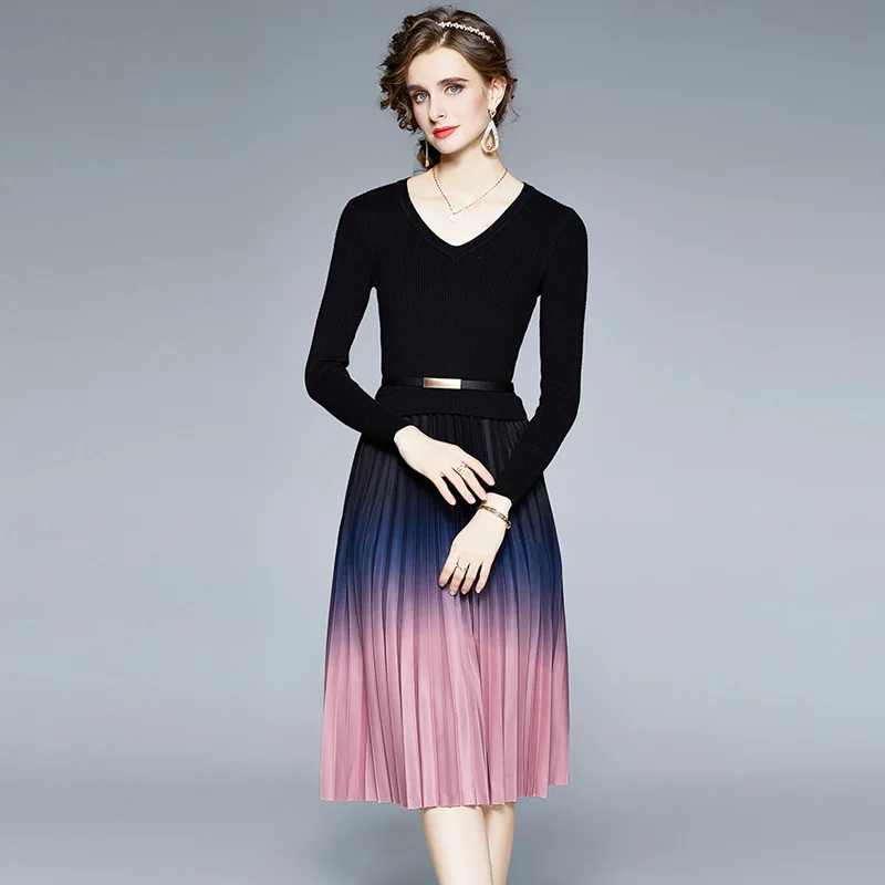 Новинка осенне-зимнее платье женский модный пуловер Длинные вязаные платья с