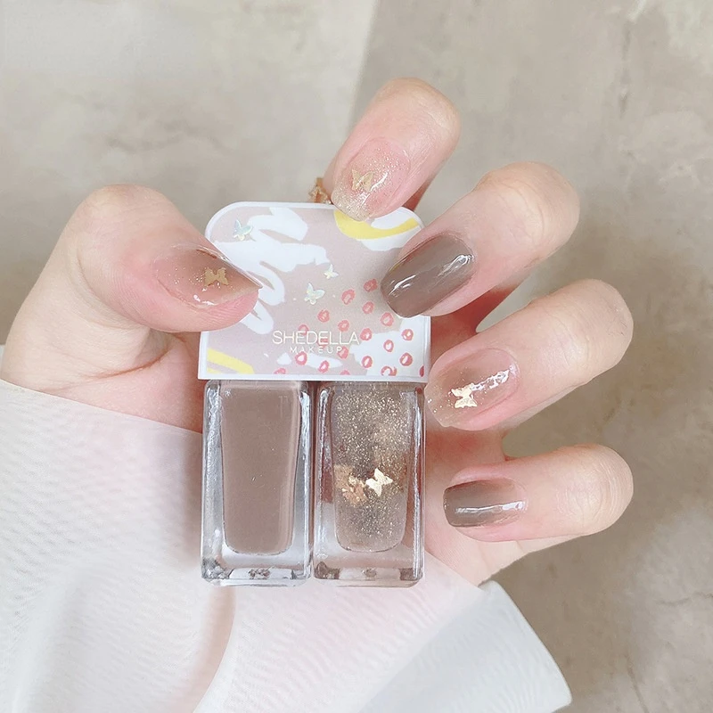 

2021 Блестящий Быстросохнущий двухцветный лак для ногтей набор Весна-Лето Модный дизайн ногтей базовое верхнее покрытие гель лак