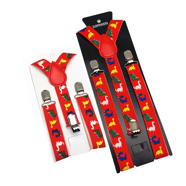 Baby Adult 2.5CM Wide 3 clips on Adjustable Red Dinosaurs Animal Print Suspenders Braces For Boys Girls Men Women 3
