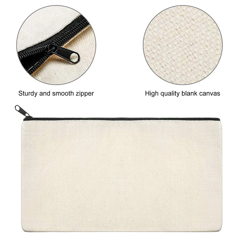 

10Pcs Canvas Makeup Bags Canvas Zipper Pouch Bags Pencil Case Blank DIY Craft Bags Cosmetic Pouch for Travel DIY Craft School