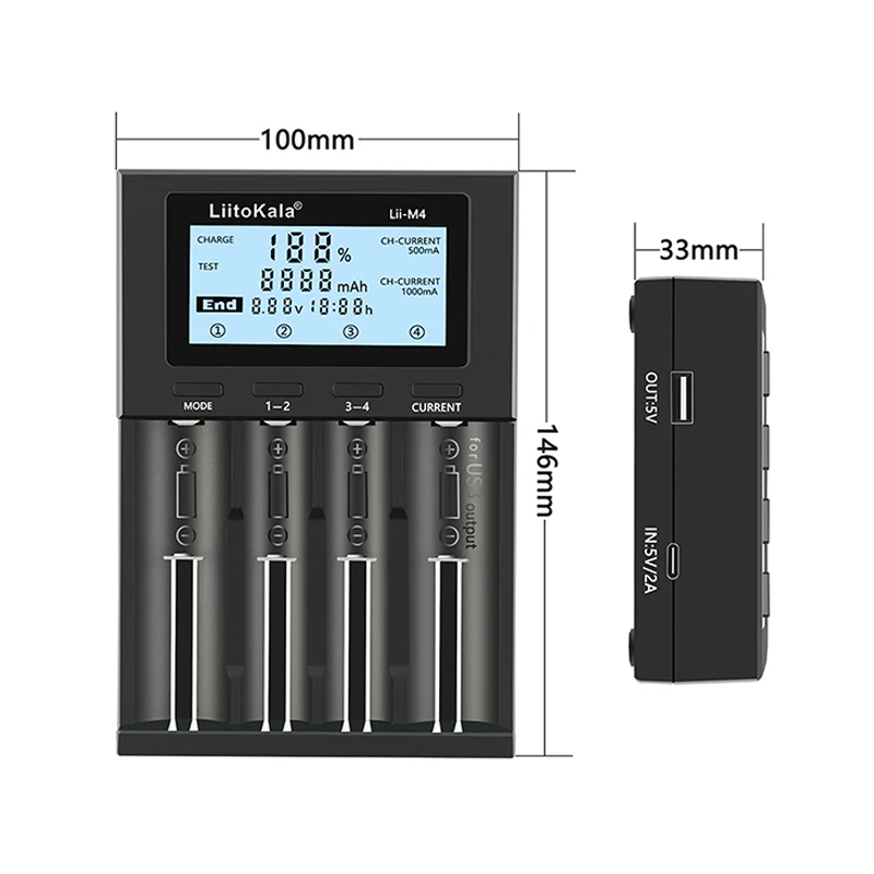 liitokala lii m4 charger 18650 lcd display universal 2021 new smart charger test capacity for 26650 18650 21700 aa aaa etc 4slot free global shipping