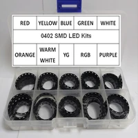 10 values x100pcs 1000pcslot 0402 smd led diode red yellow blue emerald green orange white warm purple rgb box