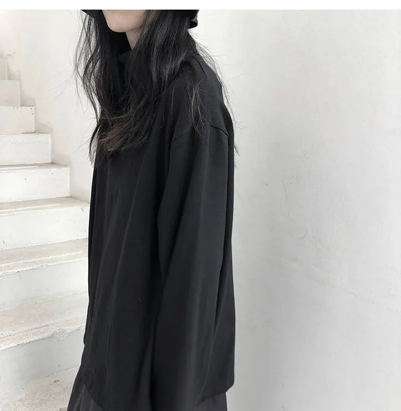 

Harajuku Female Tshirt Loose Jumpers High Street Women Girls Ulzzang Streetwear Spring Gray Sweatshirt White Black Tops