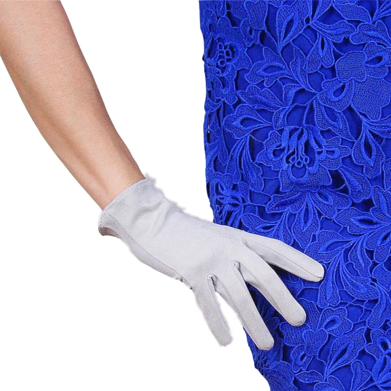 

Замшевые короткие перчатки 21 см, Короткие Кожаные Замшевые серебристо-серые матовые женские перчатки, матовый светильник, серый цвет, беспл...