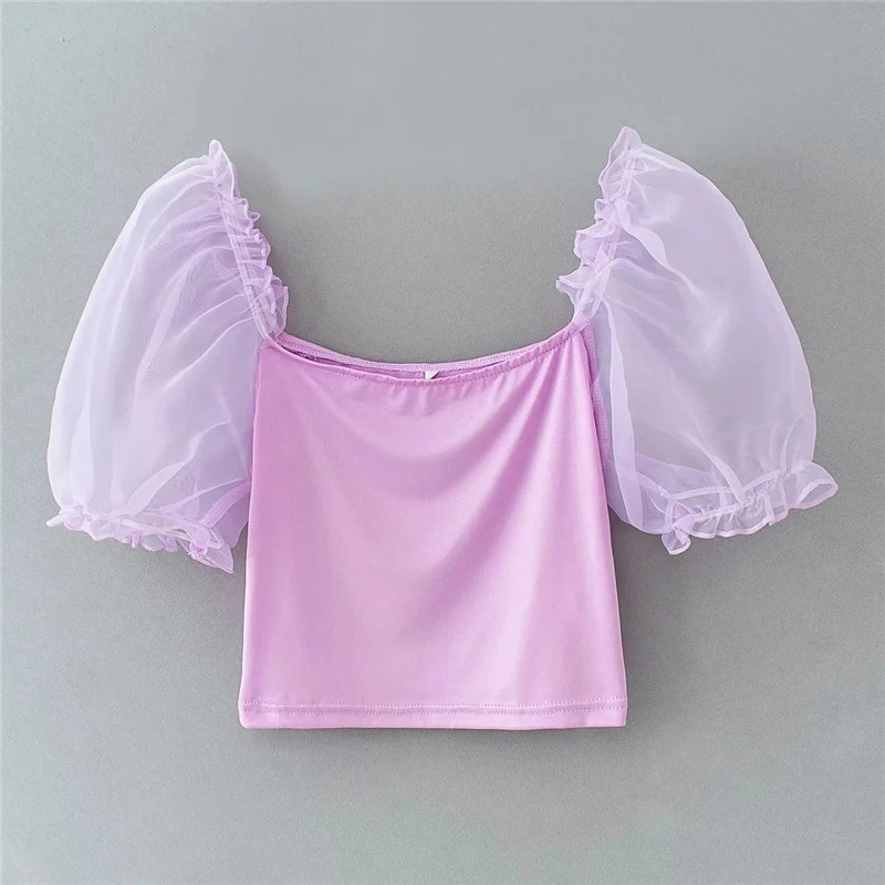 Женские летние топы с коротким сетчатым рукавом Модные фиолетовые Женская