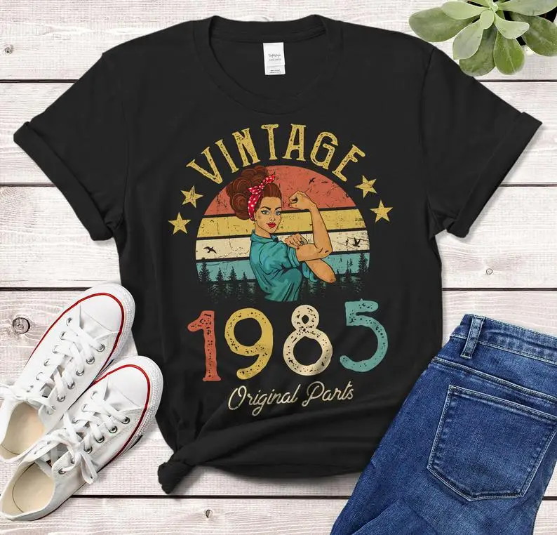 

Retro 1985 T-shirt 36th birthday gift color pattern 100% cotton short-sleeved upper-foot T-shirt XL O-neck unisex aesthetic