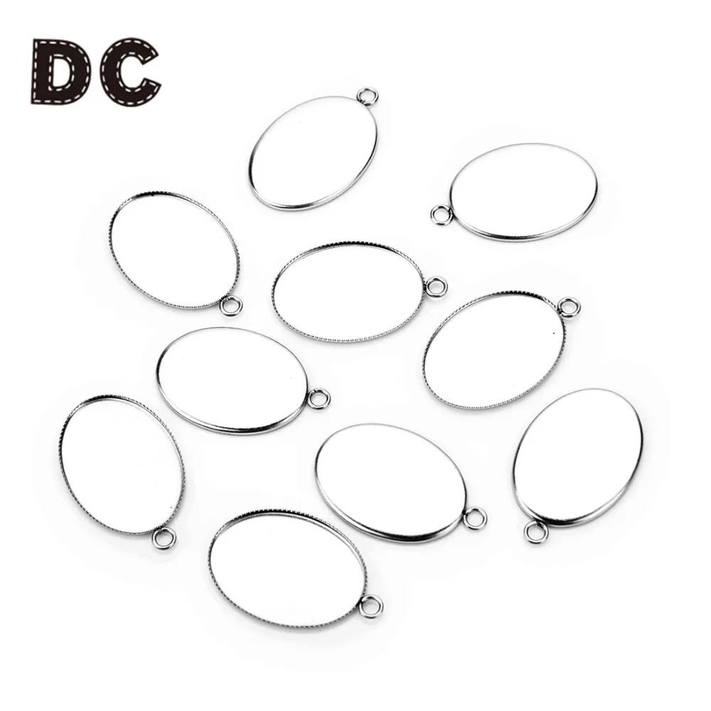 

20Pcs/lot 13X18mm/18X25mm Stainless Steel Oval Shaped Pendant Cabochon Base Setting With Loops Blank DIY Jewelry Bezel Trays