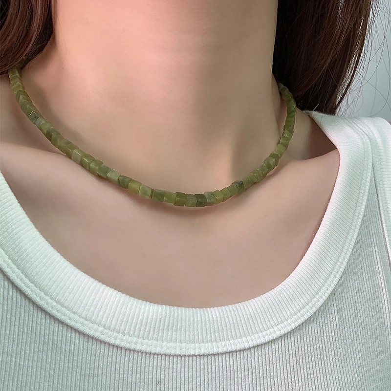 

2021 модные квадратные ожерелья 4 мм из натурального камня для женщин, цепочка из нержавеющей стали, ручная работа, камень, чокер, богемные укр...