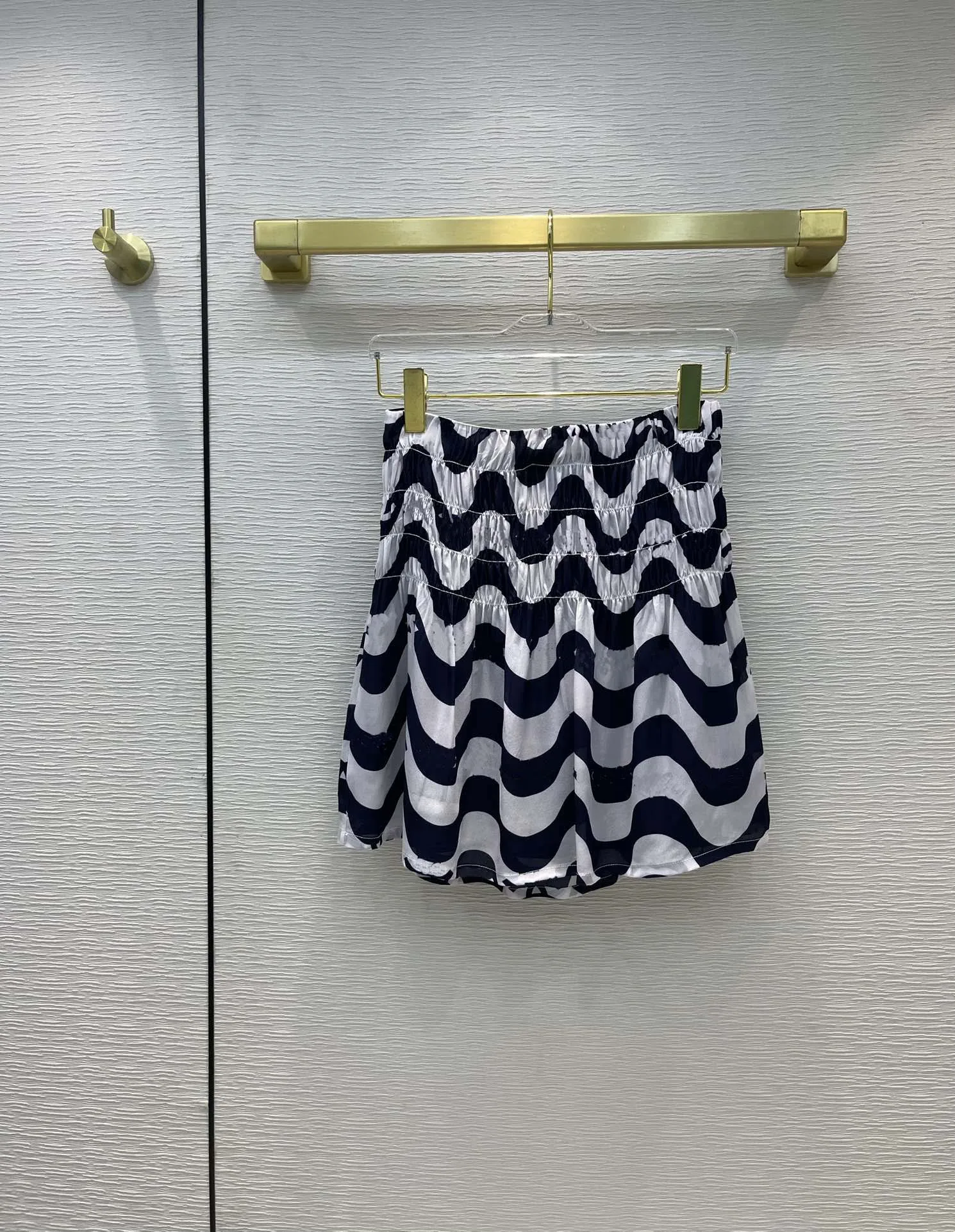 High-end Brand Wave Striped Skirts for Women 2020 Runway Design Contrast High Waist Skirts High Quality 100%Silk Casual Skirts