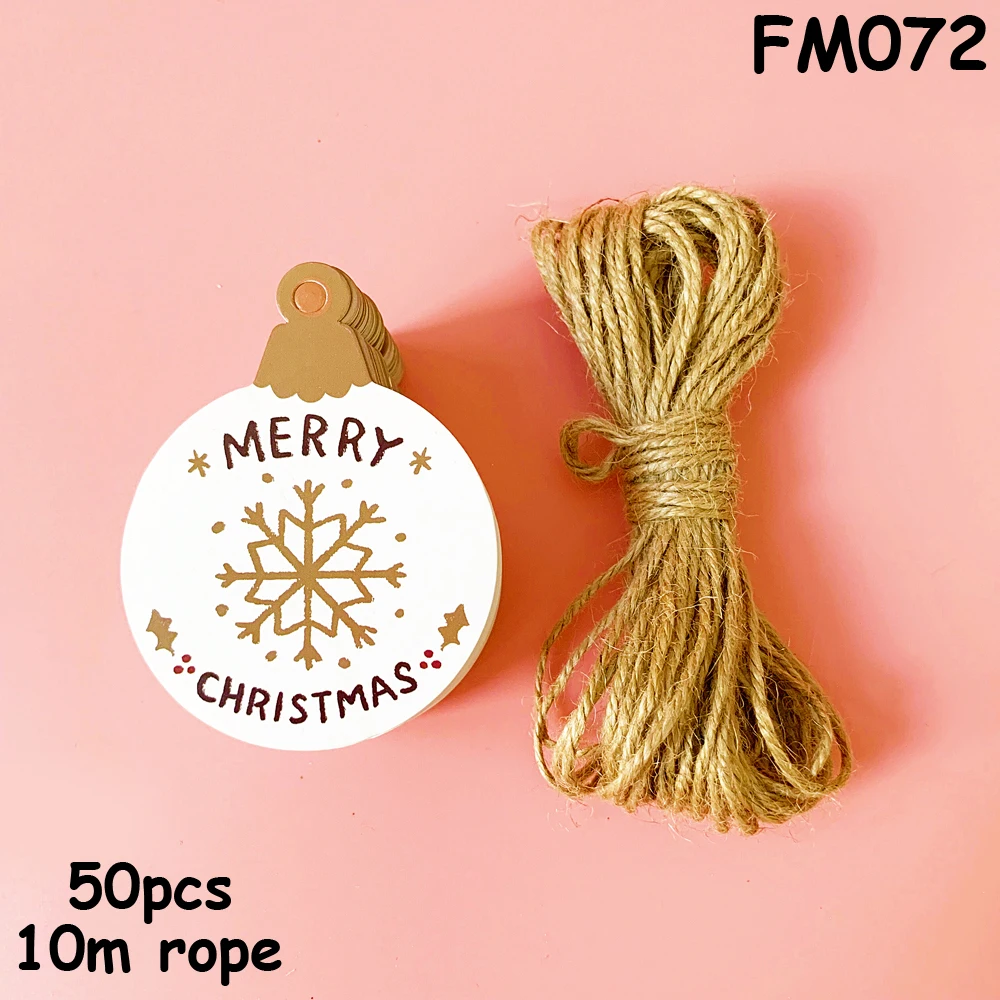 FM072 50 шт. Веселые бирки для рождественских подарков белая бумажная бирка с хлопковая нить Joy Санта Клаус перчатка рождественские украшения бирки этикетки - Цвет: FM072