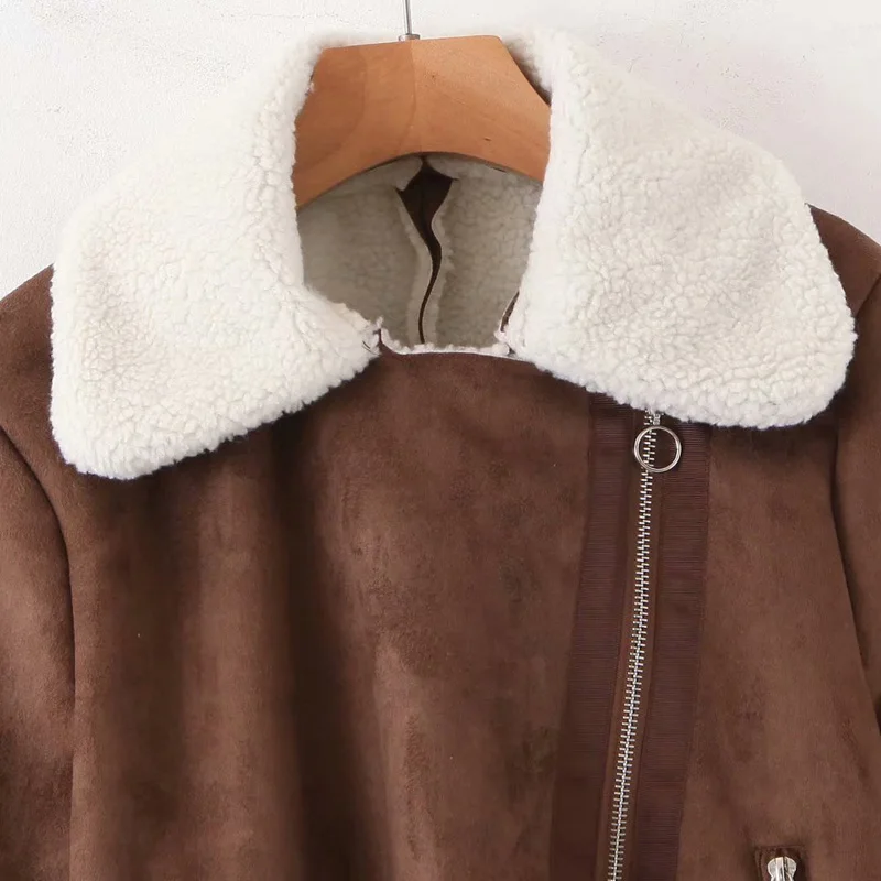 Fandy Lokar Solid Faux Fur Coats Women Fashion Suede Turn Down Collar Jackets Women Elegant Long Sleeve Coats Female Ladies KF
