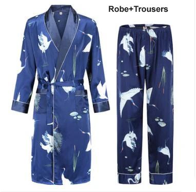 Robe set 2 Мужской банный халат, мужские атласные шарфы, пижама с принтом тигра, мужская летняя одежда, мужская атласная пижама, Свободная Домашняя одежда - Цвет: Robe set 2