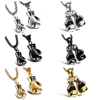 55cm60cm boxing glove pendants stainless steel statement necklace for men black gold color sports fashion jewelry dropship