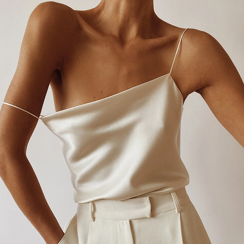 

Woman clothes y2k Casual ​Satin Solid color Vest Women crop top summer Sexy Strap SBacklessSleeveless Camisole Top women T-shirt