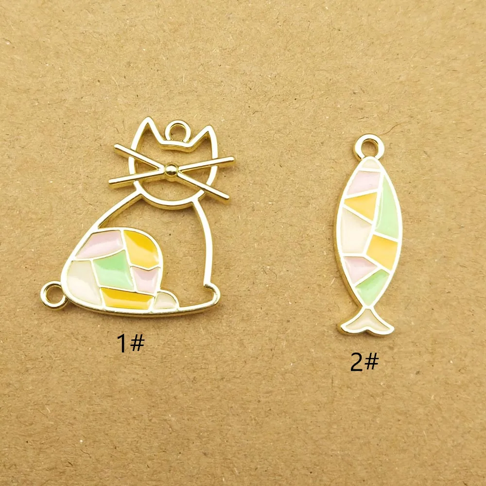 

10pcs cat and fish enamel charm for jewelry making fashion earring pendant bracelet necklace charms diy design charms
