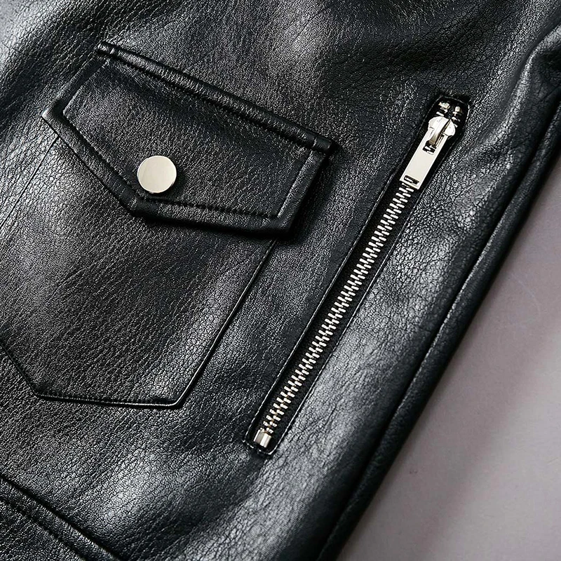 Мужская мотоциклетная кожаная куртка Черная байкерская из искусственной кожи